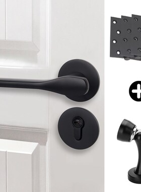 现代木门锁室内卧室房门锁静音磁吸黑色分体锁通用简约拉丝金门锁