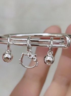 KT猫铃铛简约百搭凯蒂猫吊坠推拉手环送闺蜜女友礼物手链女