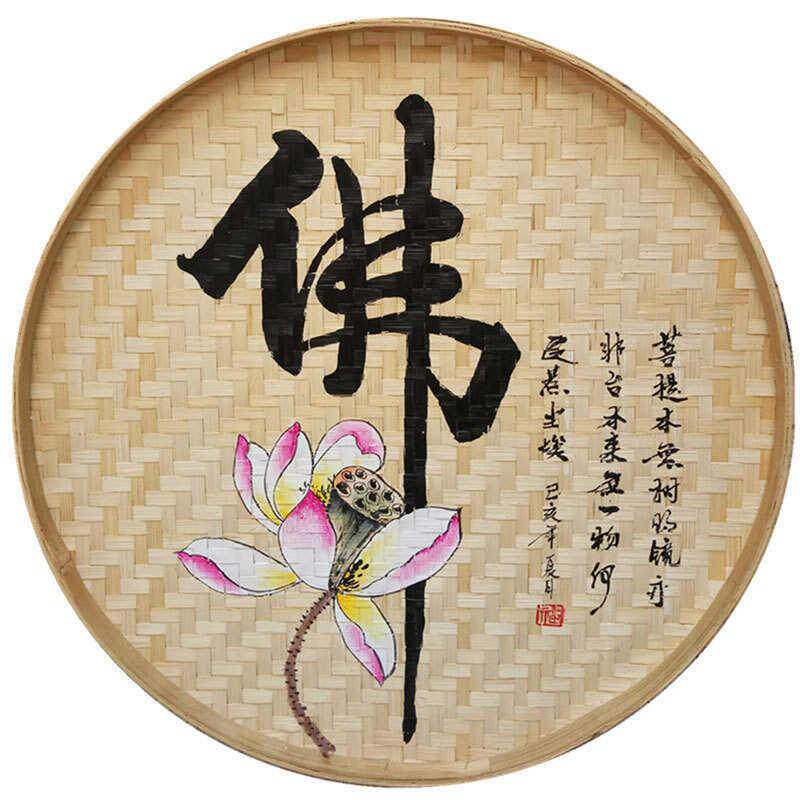 竹编手绘簸箕画装饰墙面农家乐挂件手工彩绘竹匾画竹筛画竹筐复古