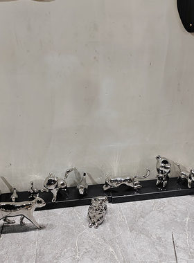 不锈钢猫咪雕塑装饰摆件家居客厅玄关艺术品创意动物造型装饰品