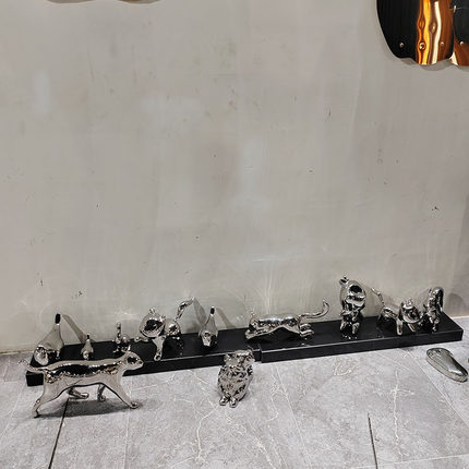 不锈钢猫咪雕塑装饰摆件家居客厅玄关艺术品创意动物造型装饰品