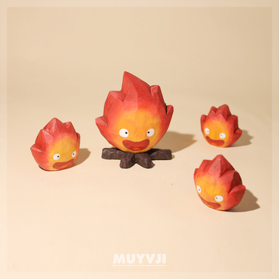 火之恶魔卡西法手工木雕小火焰桌面摆件卡通办公工位装饰创意礼物