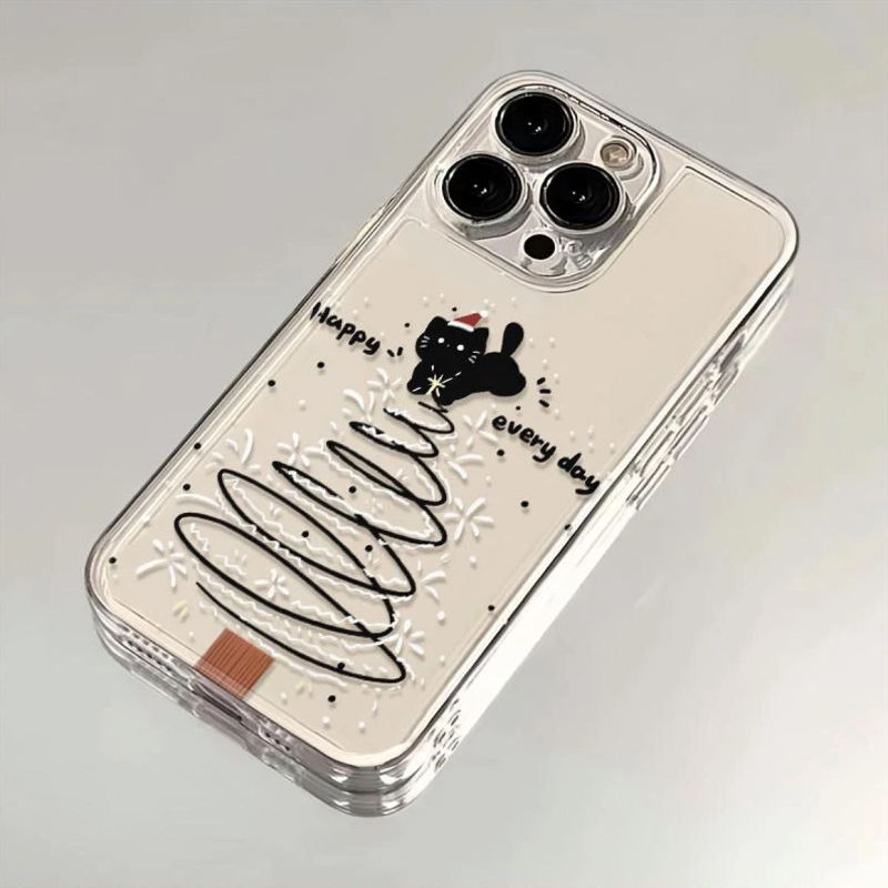 圣诞树黑猫咪适用于华为P60PRO手机壳透明P50小众可爱P40PRO+新款30e卡通p30por硅胶p2010全包ART保护防摔套