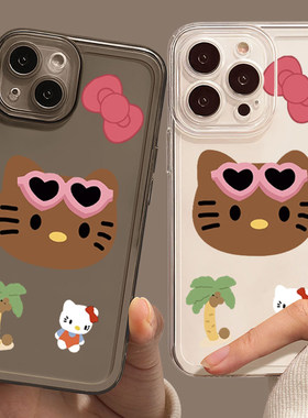 苹果15helloKitty手机壳hello黑皮iPhone14可爱13promax卡通kitty猫12周边11哈喽kt猫8plus适用i7凯蒂x女xr套