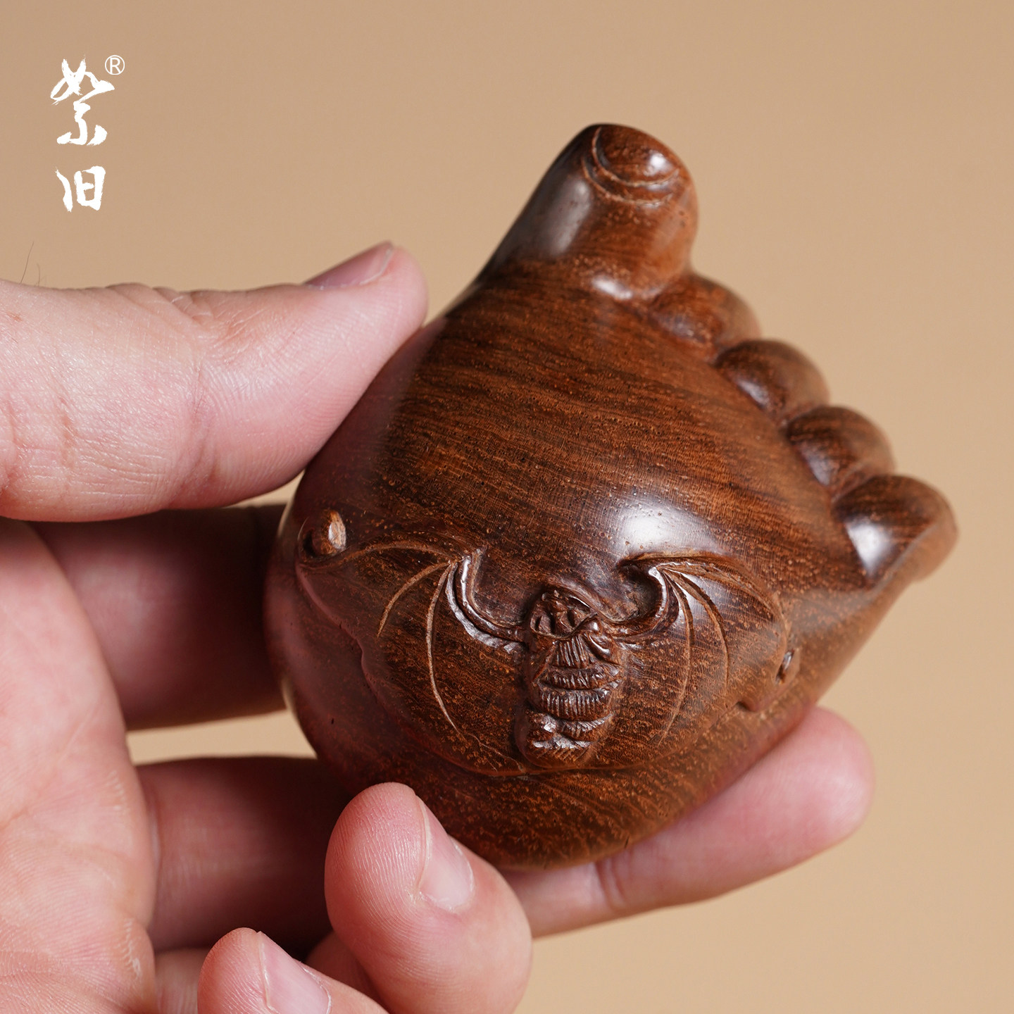 絮旧海南黄花梨蝙蝠富足手把件降香黄檀老料红木手工雕刻脚丫盘玩