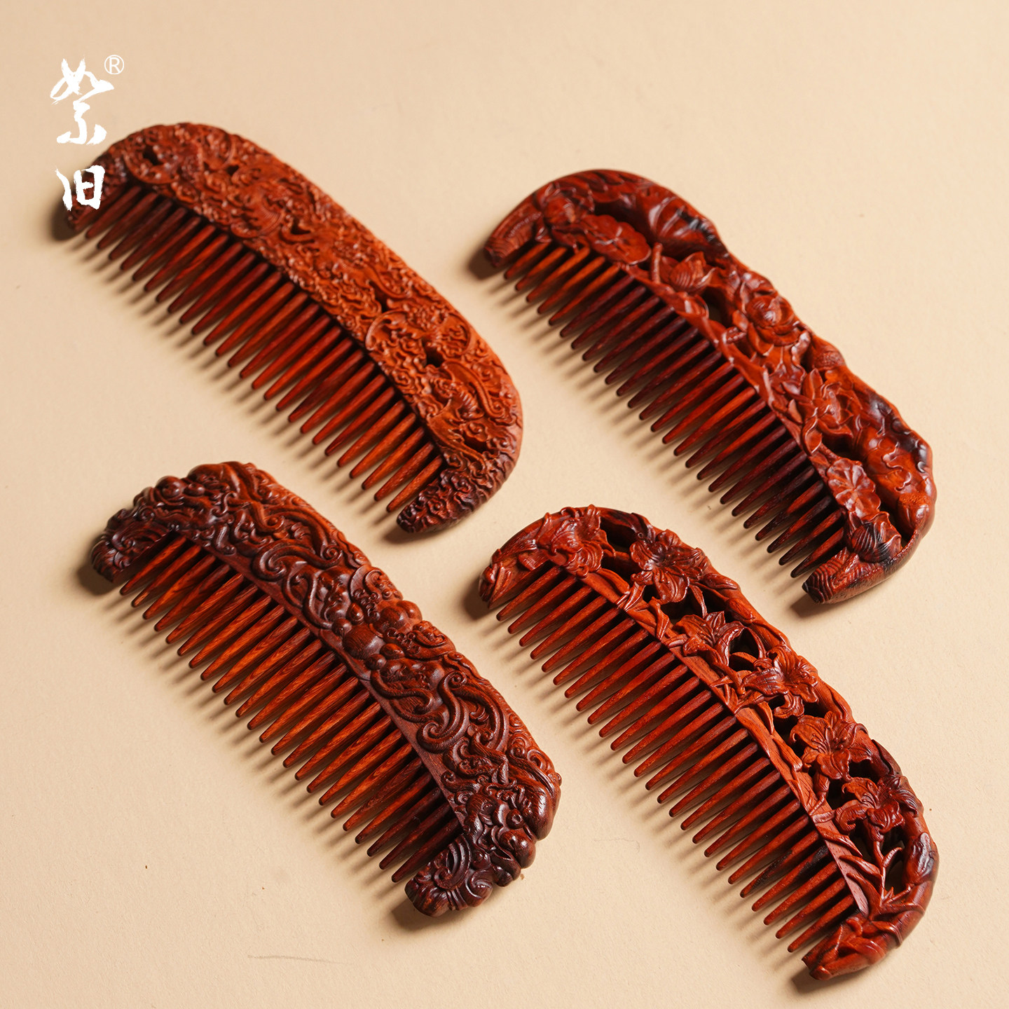 印度小叶紫檀整料雕刻月牙梳子