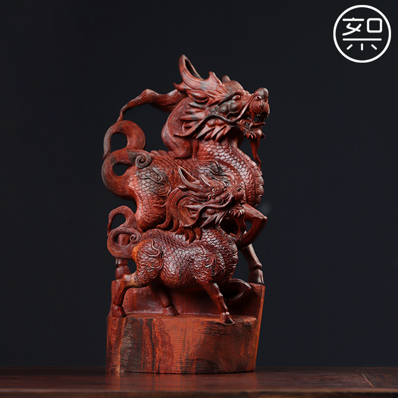 絮旧 麒麟摆件 印度小叶紫檀木雕工艺品复古中式国风家用客厅玄关
