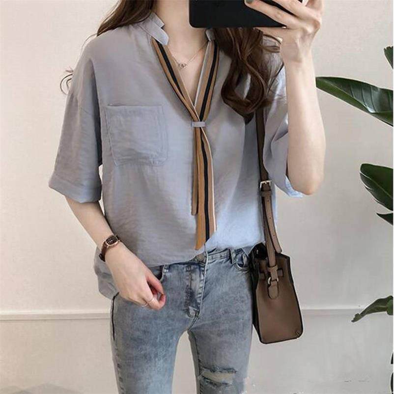 夏裝襯衫女短袖百搭寬松韓範簡約休閑淑女襯衣學生上衣2018系領帶在類目 女裝/女士精品, 襯衫中 - 來自Buy2taobao.com提供專業的淘寶代購服務