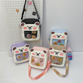 中大童小布包包少女2026新款 斜挎包手机包 卡通小熊透明痛包二次元