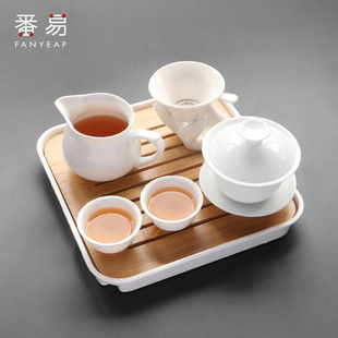 中式 中号不烫手白瓷盖碗茶杯功夫茶具套装 三才茶碗带盖陶瓷泡茶用