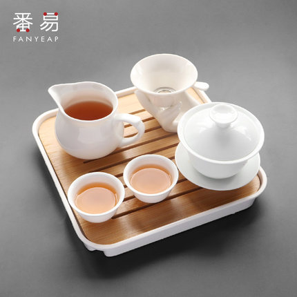 中号不烫手白瓷盖碗茶杯功夫茶具套装中式三才茶碗带盖陶瓷泡茶用