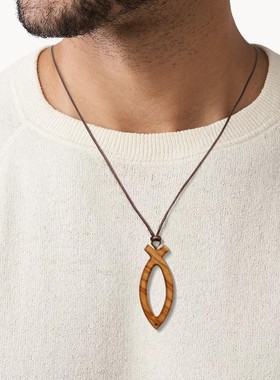 可爱鱼形橄榄木项链木质复古手工木把手玩项链吊坠男女通用