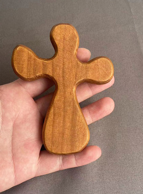 松木木头十字架手握创意木制小把件10cm装饰木雕