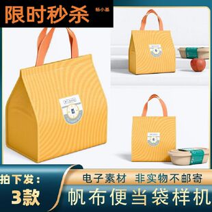 1061文创帆布袋便当袋样机餐饮外卖打包盒手提袋设计智能贴图素材