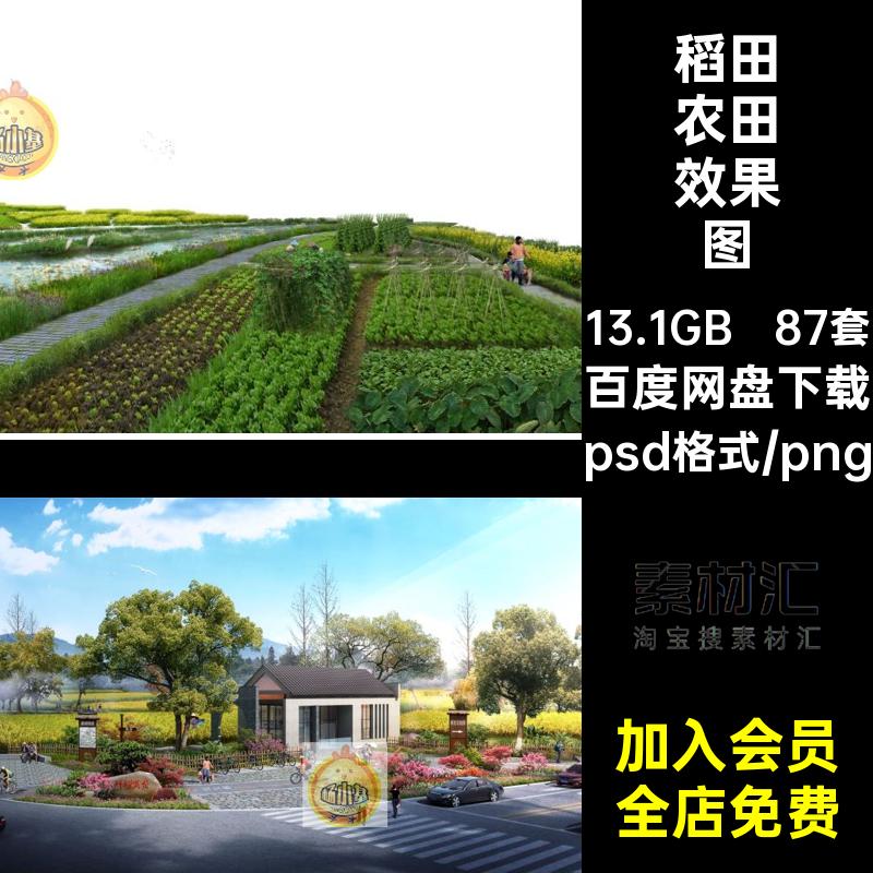 美丽乡村田园荷塘稻田农田花田菜地农村景观psd效果图后期ps素材