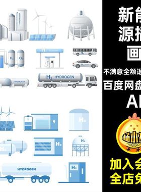 氢能插画储气罐等距清洁能源车背景.5新能源矢量图AI76套H等距