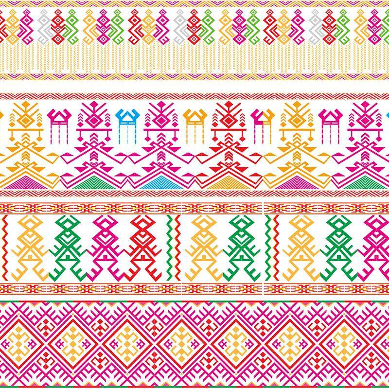 443款黎族少数民族抽象人物动植物织锦刺绣花纹图案矢量设计素材