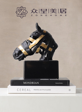 现代简约创意金属马头摆件羚羊客厅电视柜玄关动物装饰品雕塑摆设