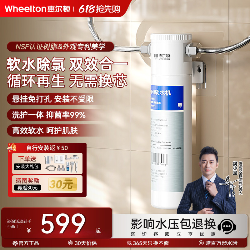 惠尔顿小型软水机热水器前置过滤器家用沐浴花洒软水树脂硬水软化