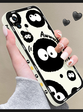 创意黑色煤球realmegt手机壳oppo可爱真我10pro液态硅胶GT2超薄v25防摔neo3新款x7pro全包镜头q3pro狂欢版套