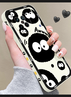 创意黑色煤球vivox90手机壳x80/70/60可爱x50pro+液态硅胶x27/x23/x21超薄防摔x七十新款软X70t网红女简约套