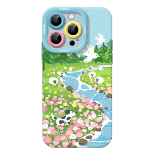 小狗绿树乘凉适用苹果14手机壳新款iphone15/13pro夏季高级感12mini液态硅胶11promax女xs/xr防摔8/7p保护套