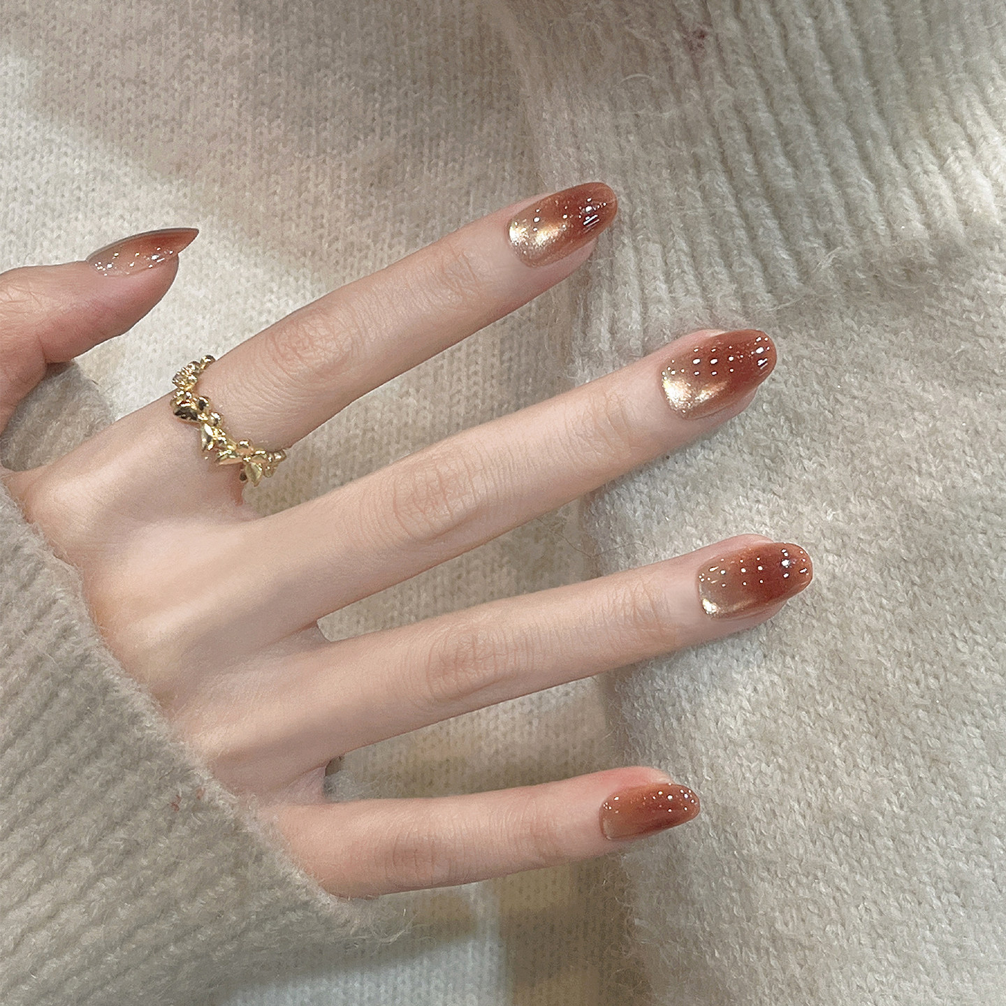 秋冬高级感穿戴美甲2026新款短款焦糖棕渐变猫眼指甲贴片焦糖朗姆,彩妆/香水/美妆工具,穿戴甲/甲片,淘宝优惠券,粉丝福利购,淘宝优惠卷