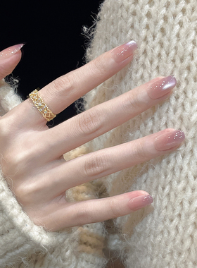 穿戴款美甲紫色渐变裸色猫眼2026新款高级感短款手工贴片悦动旋律