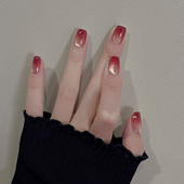 高级感短款 穿戴美甲新年款 酒红渐变猫眼2026新款 指甲贴片赤焰流金