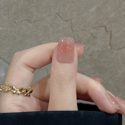 法式显白裸色渐变猫眼手工穿戴甲