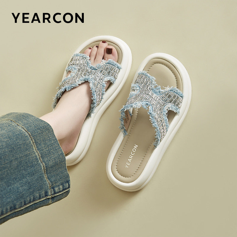 意尔康拖鞋女2025新款夏季一字拖外穿厚底凉鞋女款舒适软底配裙子