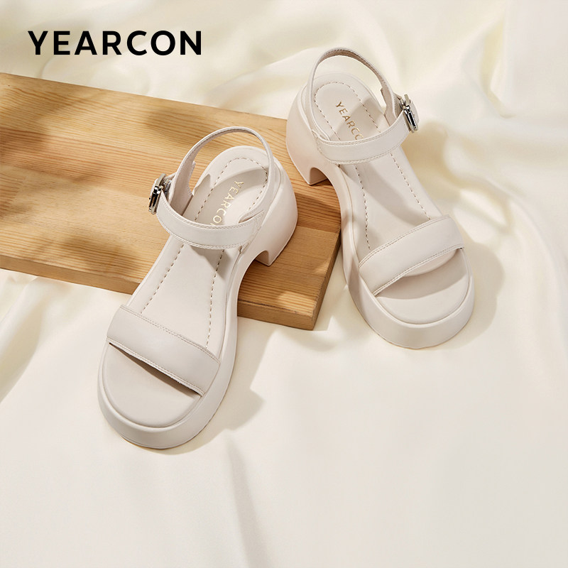 意尔康女凉鞋2024年新款夏季高跟鞋女款外穿粗跟厚底配裙子一字带