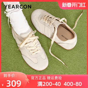 意尔康女鞋2025新款春季小白鞋女百搭平底休闲鞋子时尚舒适德训鞋