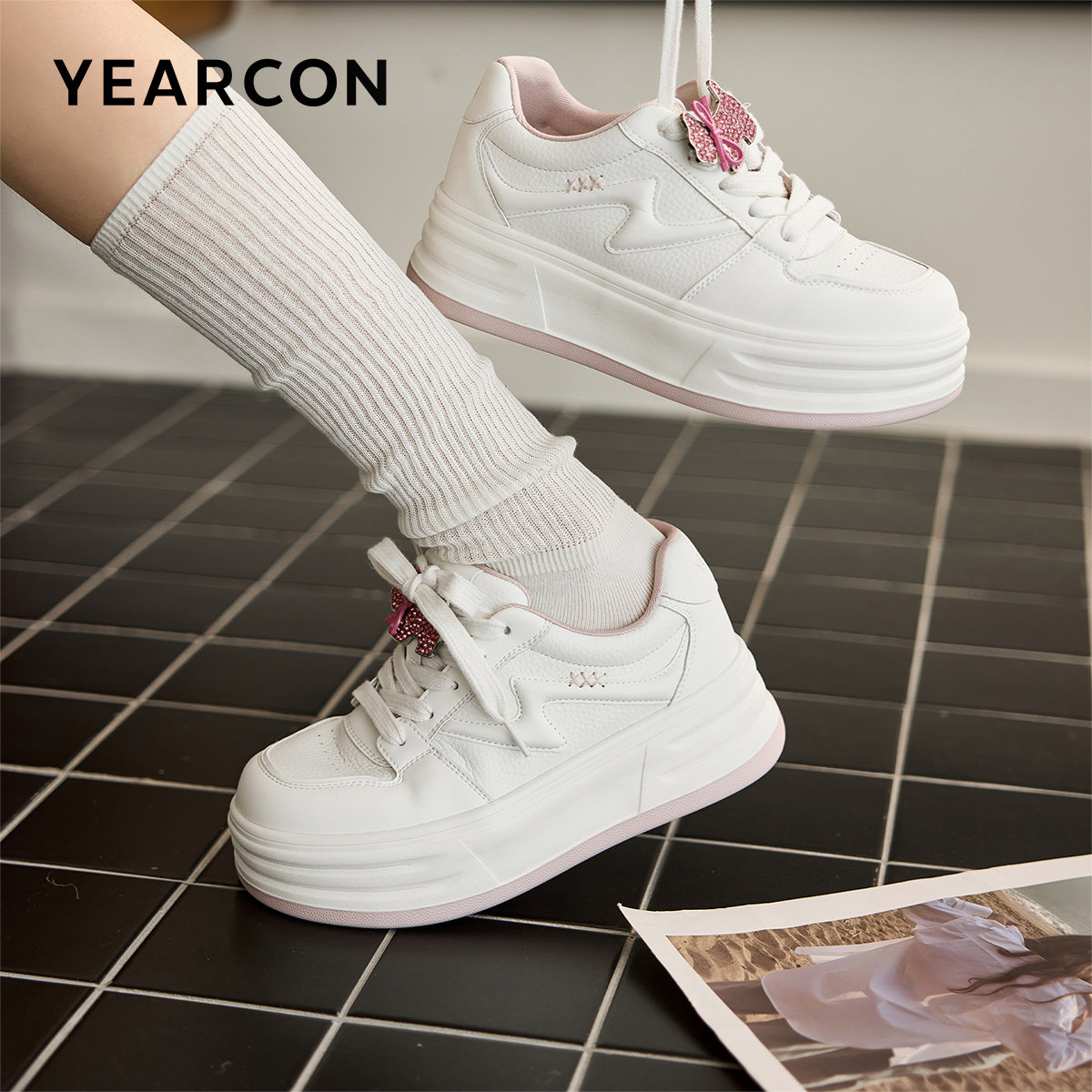 意尔康2026春厚底小白板鞋女