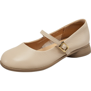 意尔康女鞋2025新款春季真皮玛丽珍鞋女圆头平底单鞋舒适小皮鞋女