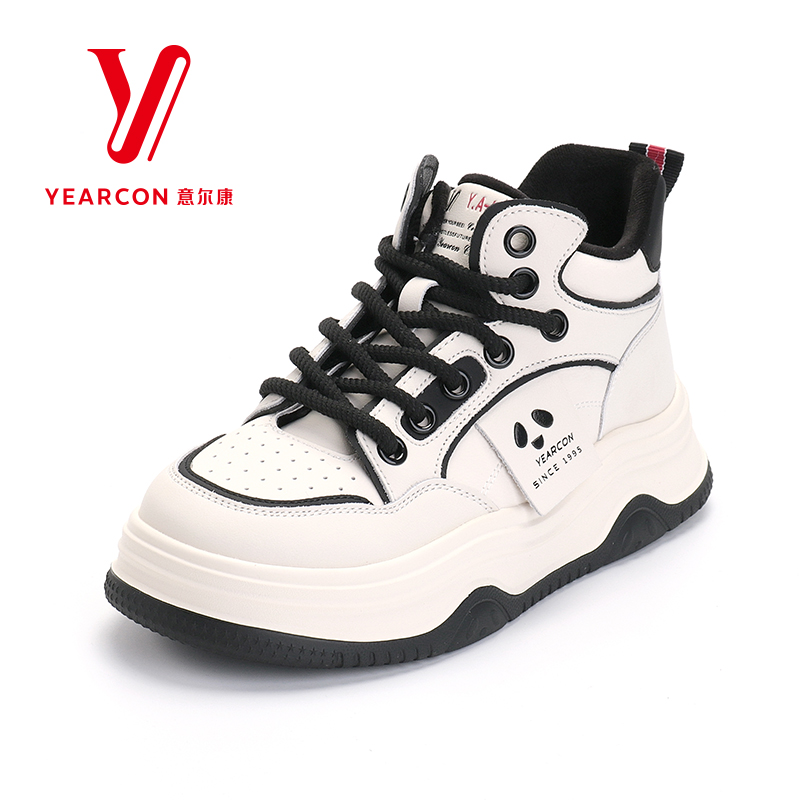 意尔康女鞋2025新款秋冬季加绒高帮鞋女厚底休闲棉鞋保暖百搭板鞋