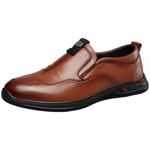 意尔康男鞋秋季软底舒适爸爸皮鞋真皮一脚蹬男士休闲鞋牛皮皮鞋男