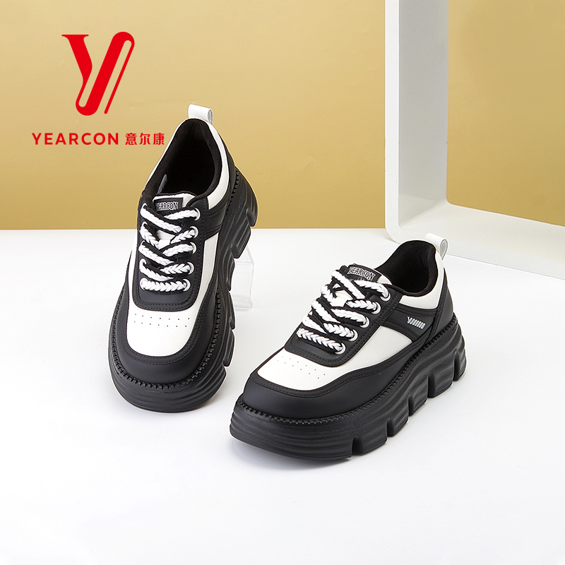 意尔康女鞋2024新款秋冬季加绒休闲鞋女厚底板鞋软底保暖棉鞋时尚