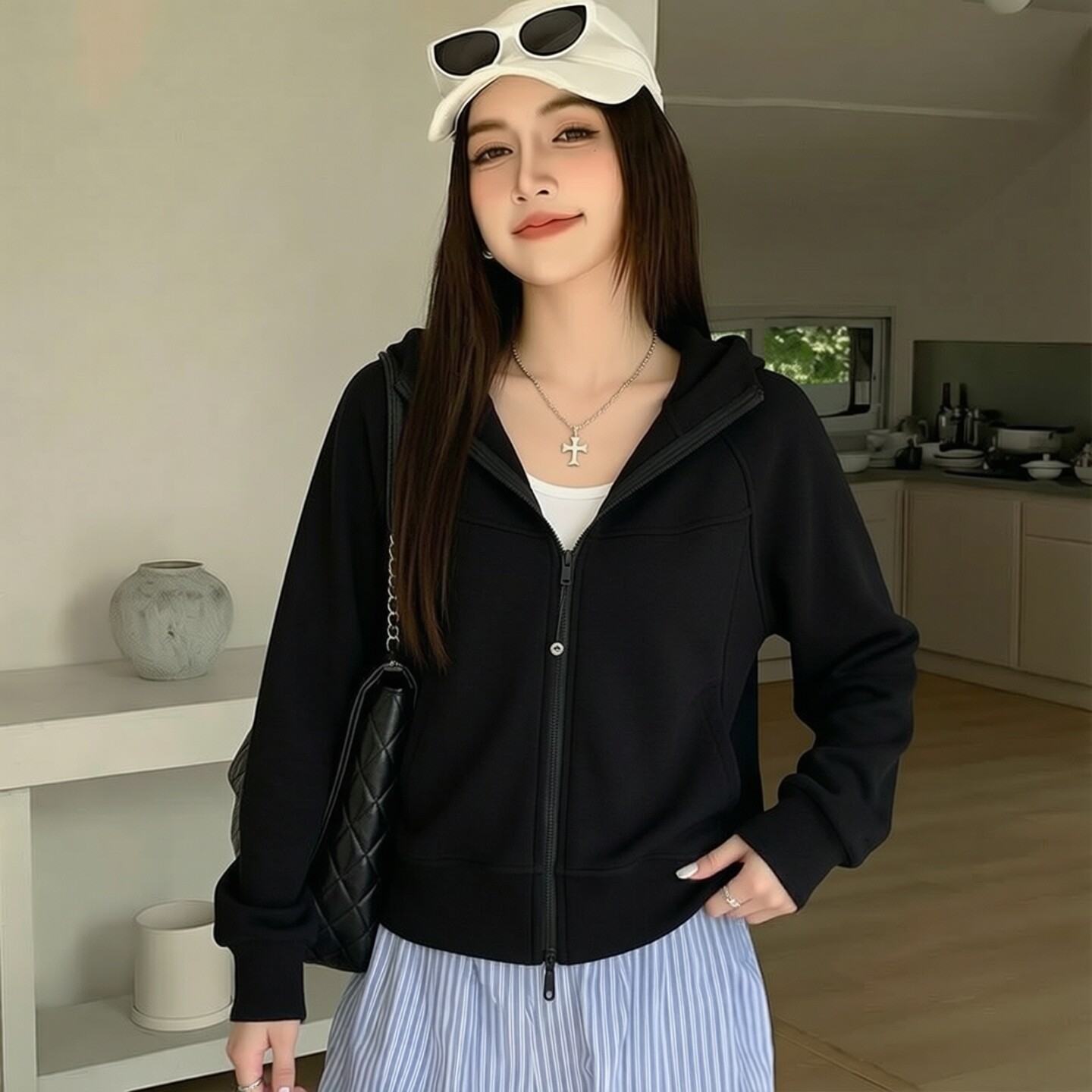 秋冬韩版宽松连帽加绒感外套女
