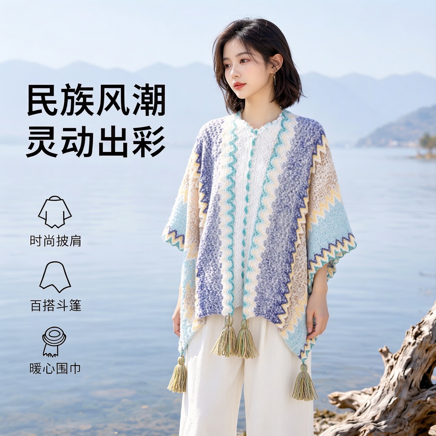 复古民族风流苏开衫毛衣斗篷