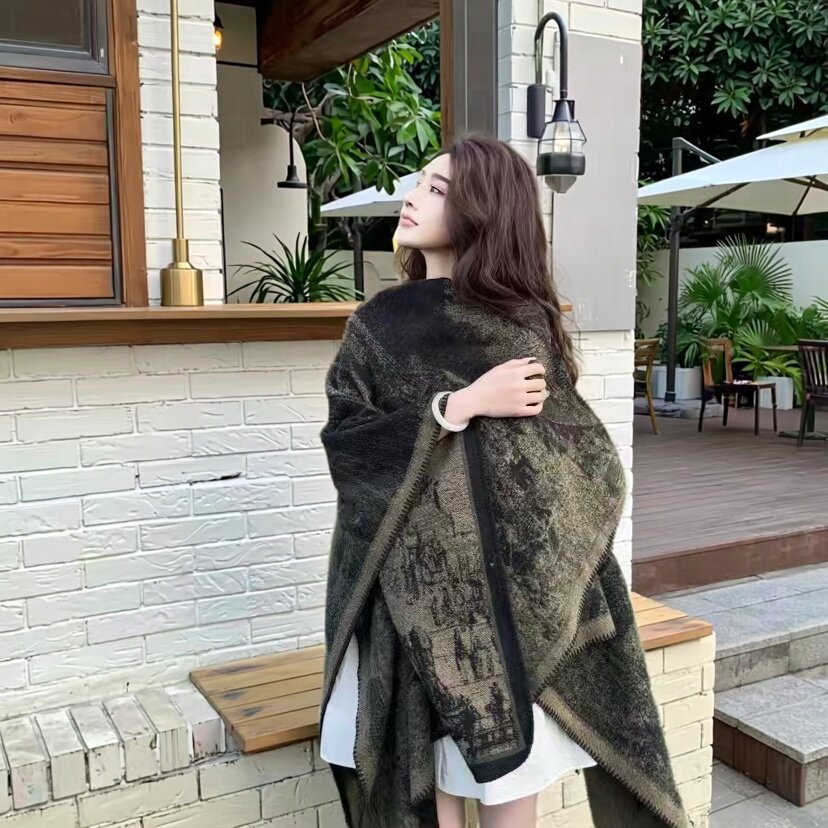江南水乡民族风仿羊绒斗篷披肩女
