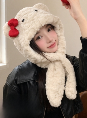 加厚保暖护耳围巾一体雷锋帽女