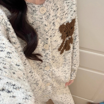 韩版可爱卡通小熊珊瑚绒睡衣女冬