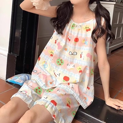 可爱彩色卡通少女睡衣女夏季薄款