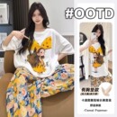 带胸垫可爱卡通卷发女孩云朵棉睡衣女2025夏季 短袖 长裤 家居服套装