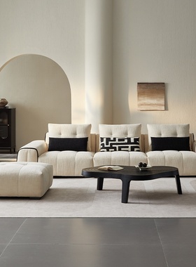 全友家居门店同款  极简 210071 豆腐块一字型直排雪尼尔布艺沙发