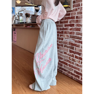 美式松弛感字母印花运动卫裤男女宽松直筒阔腿爵士舞拖地休闲裤子