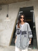 t恤男女宽松百搭衬衫 2024新款 外套 街头复古棒球开衫 短袖 夏季 美式