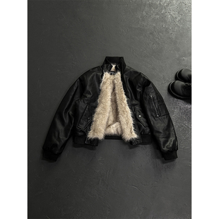 美式复古飞行员皮夹克座山雕棉服男女冬季加绒加厚短款棉衣外套潮