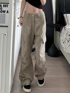 美式大理石纹直筒工装裤女潮牌cargo伞兵裤宽松百搭垂感阔腿裤子